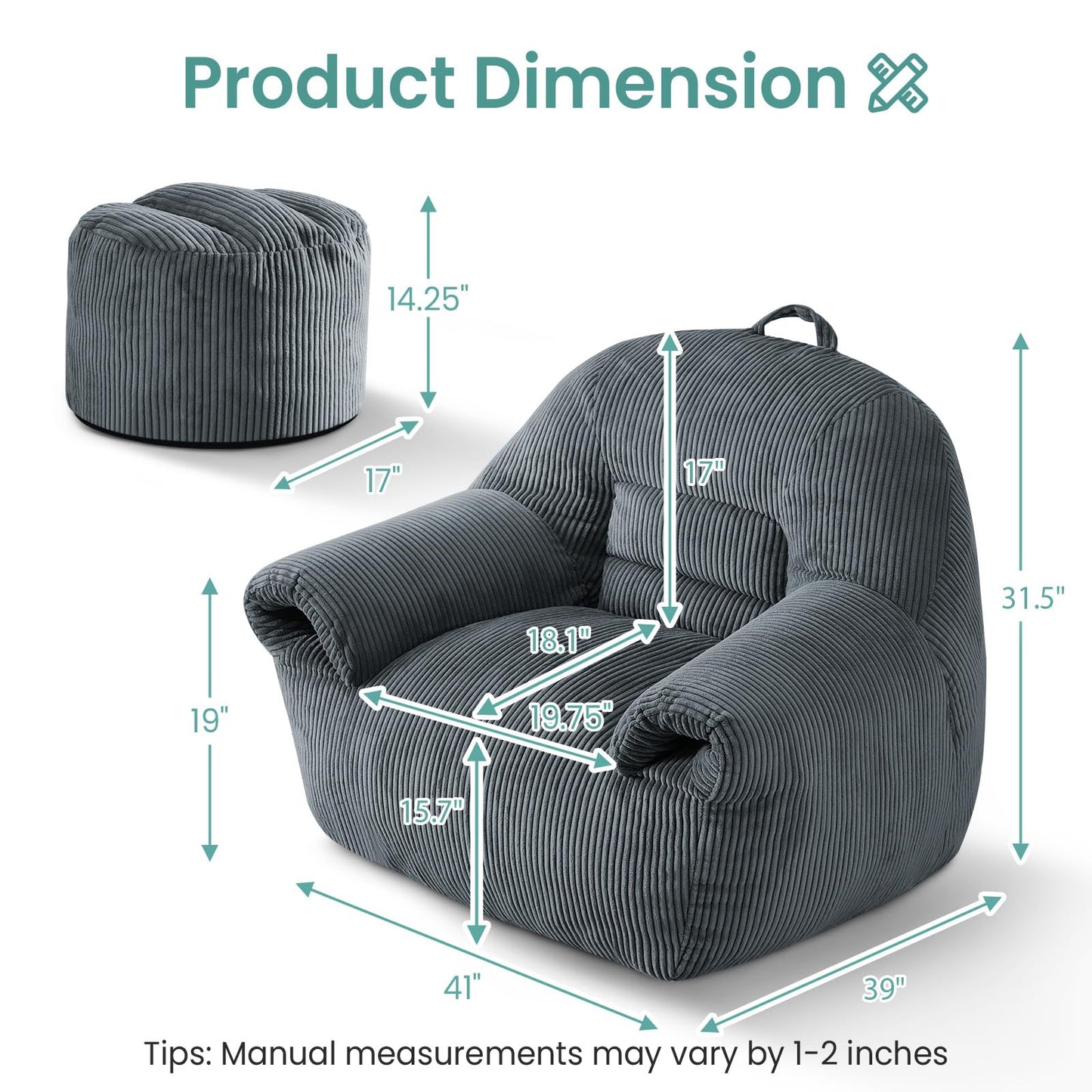 DAICO Bean Bag Chair White