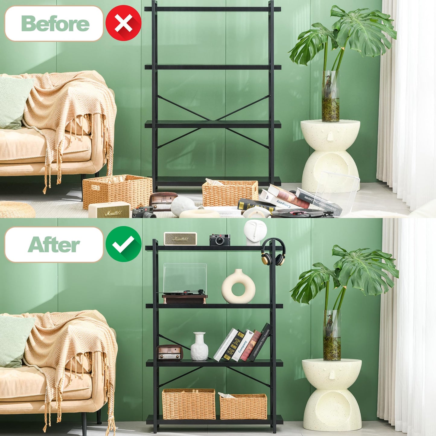 HCHQHS 4-Tier Industrial Bookshelf