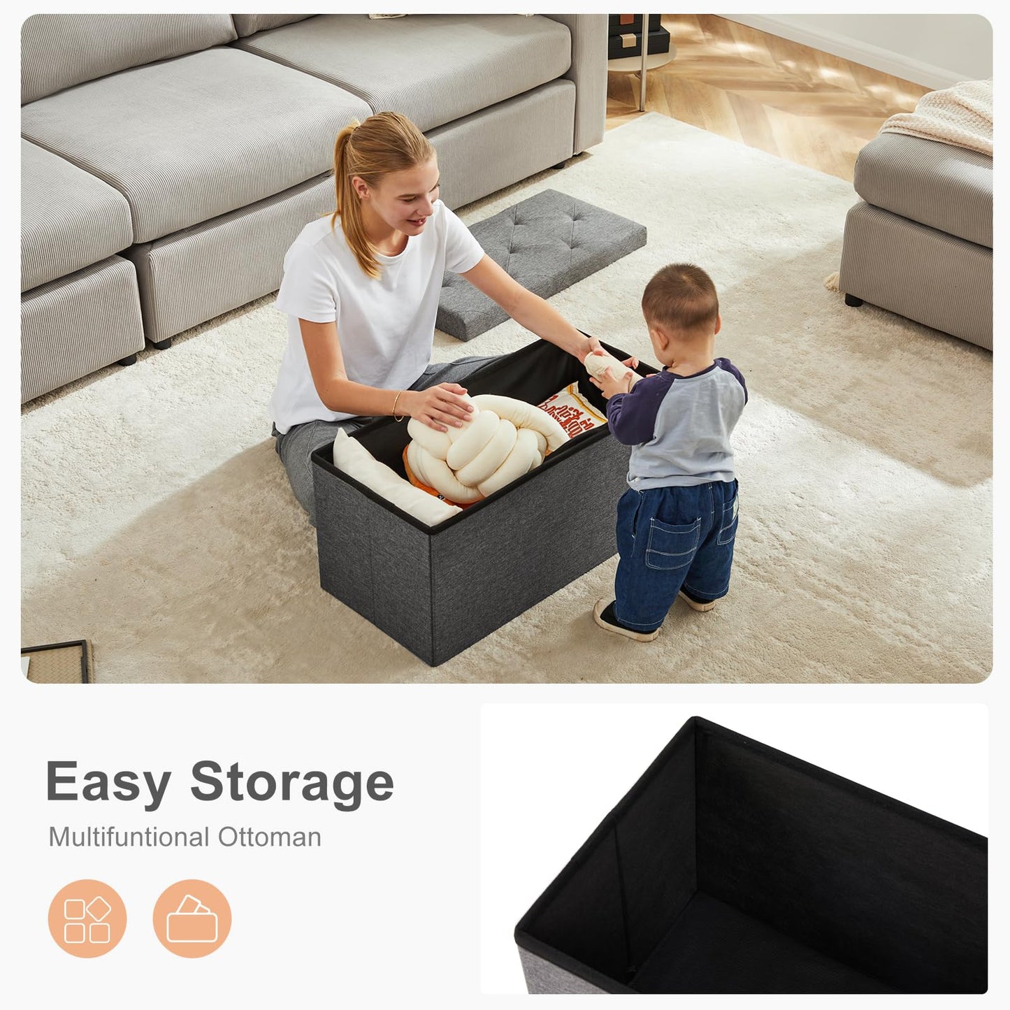 Sweetcrispy 43" Foldable Storage Ottoman Bench