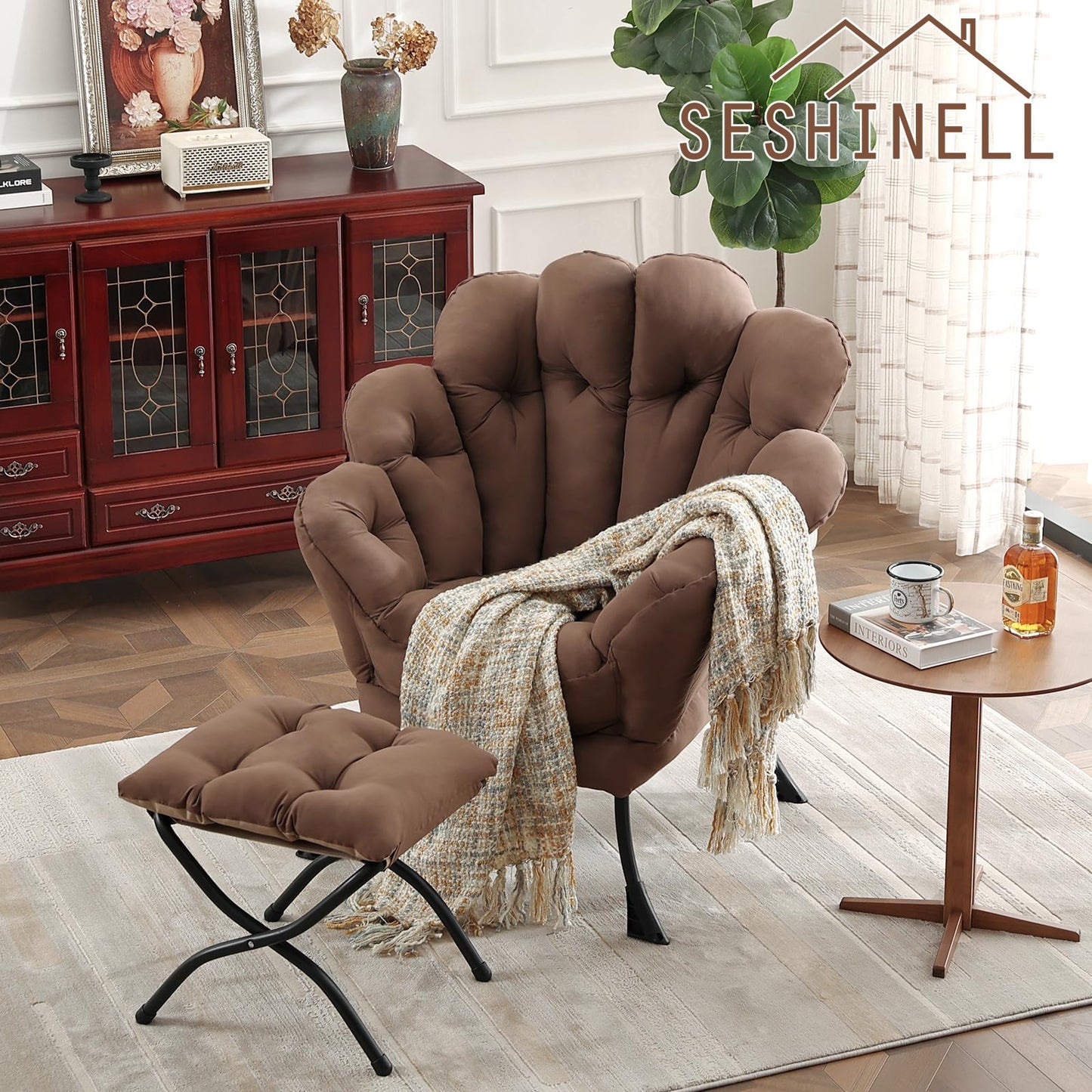 Butterfly Chair with Ottoman – Khaki Velvet