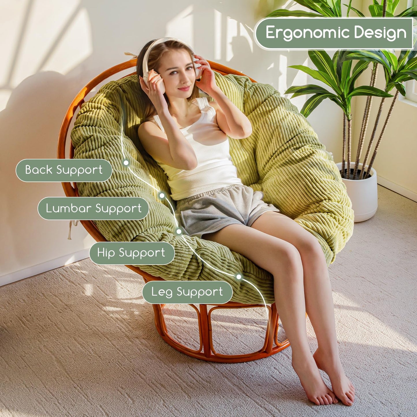 Papasan Chair Cushion 48" Green