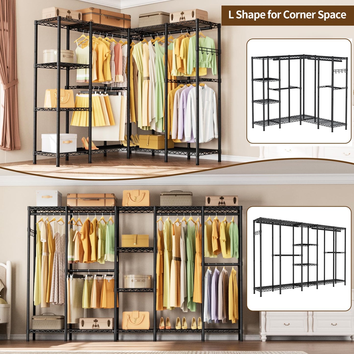 Heavy Duty Large Garment Rack with Shelves & Rods