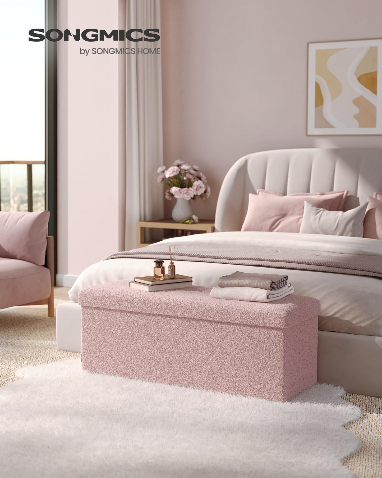 SONGMICS Storage Ottoman Bench, 15"x30"x15"