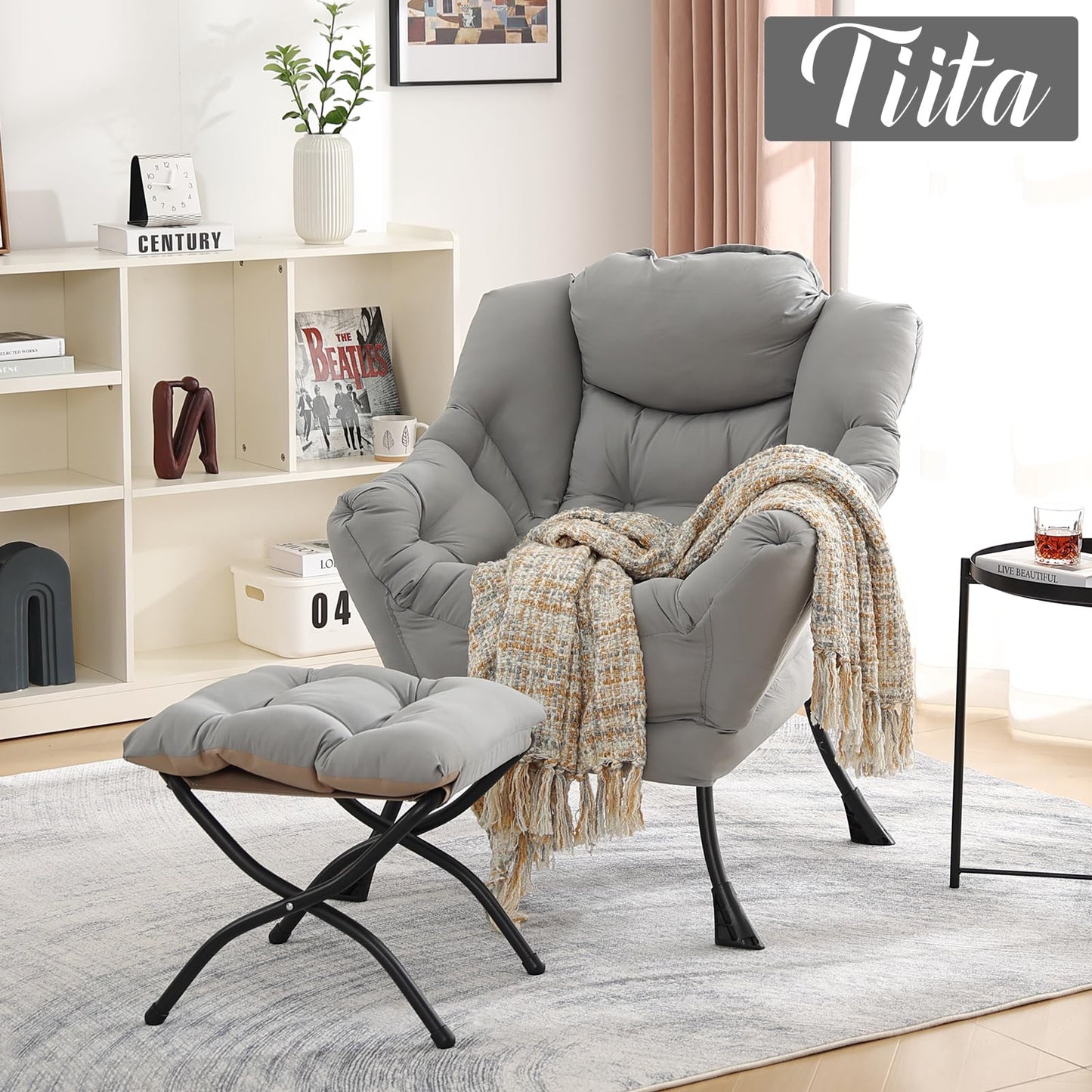 Tiita Velvet Lounge Chair with Ottoman
