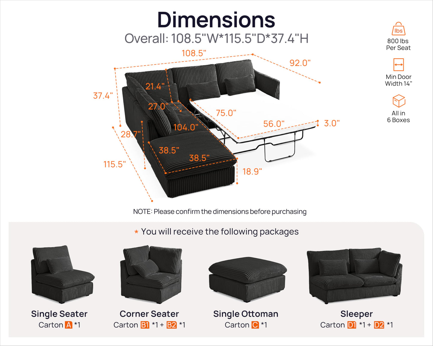 L-Shaped Sofa Bed with Ottoman – Beige
