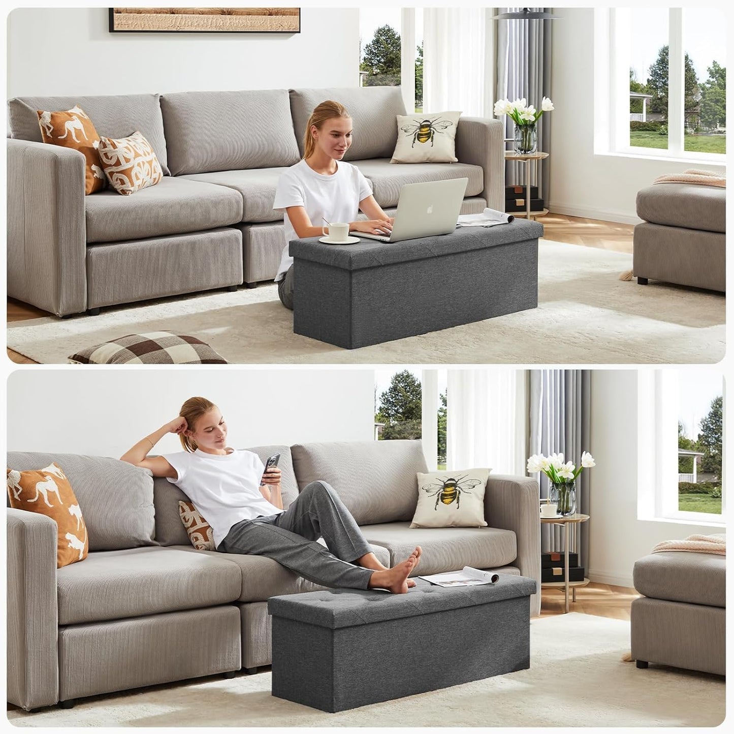 Sweetcrispy 43" Foldable Storage Ottoman Bench