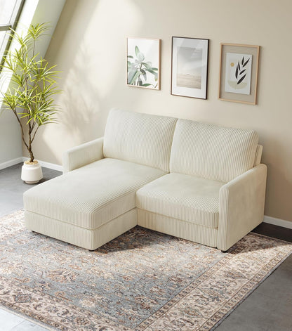71" L-Shaped Green Corduroy Sofa