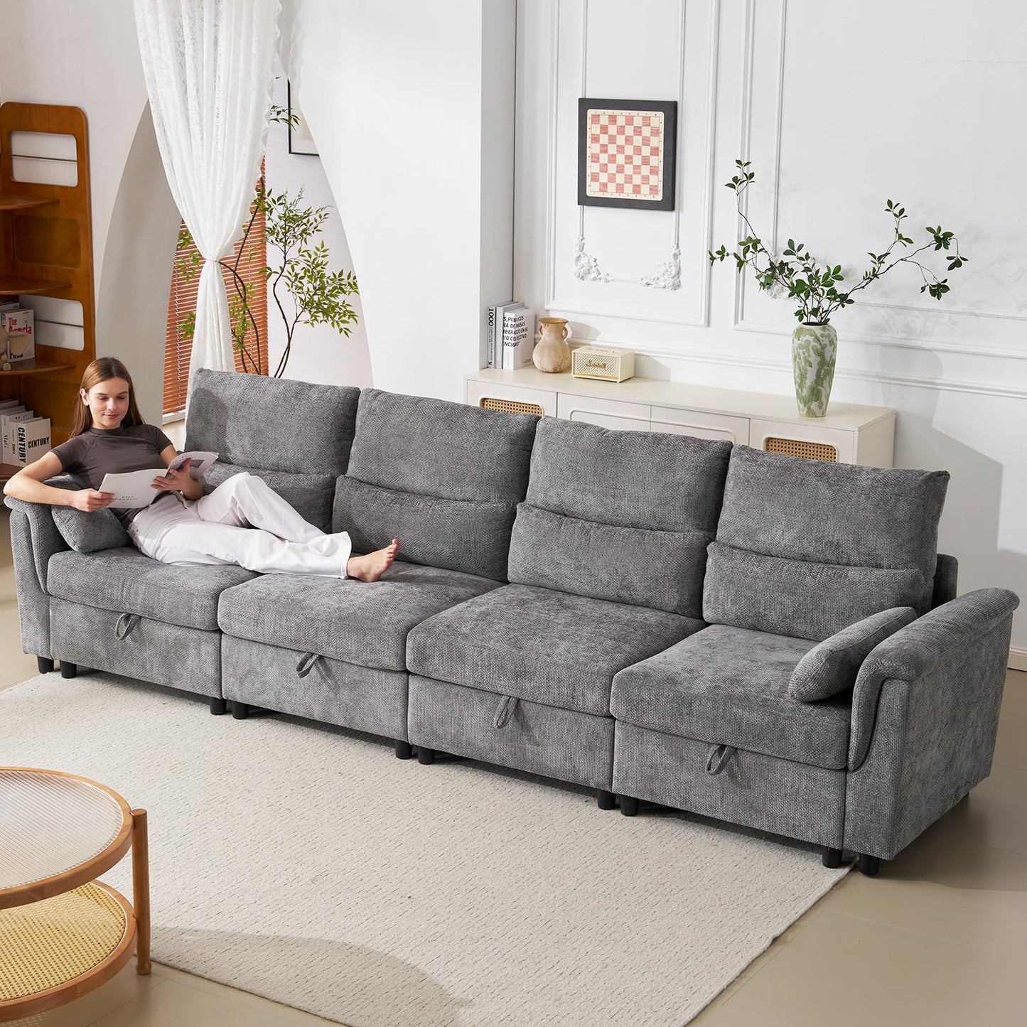 132" U-Shaped Sofa, 6-Seater Beige