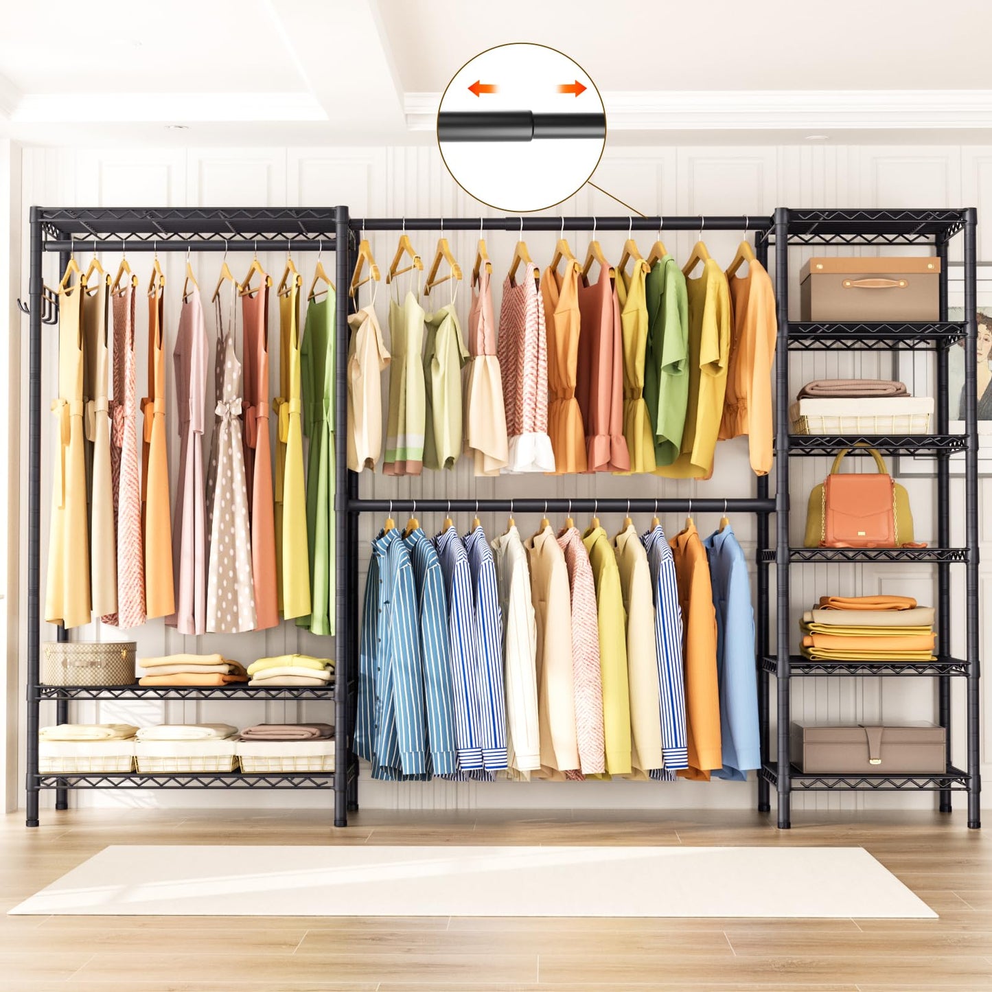 Heavy Duty Large Garment Rack with Shelves & Rods