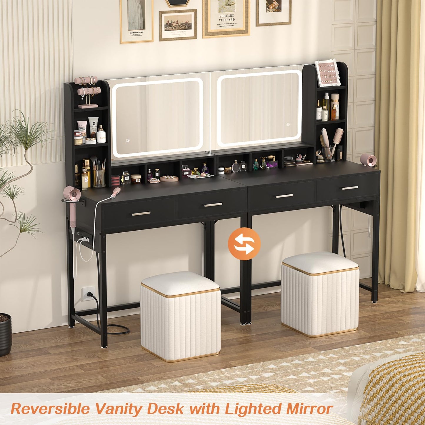 Small Vanity Desk with Mirror, Lights & Storage