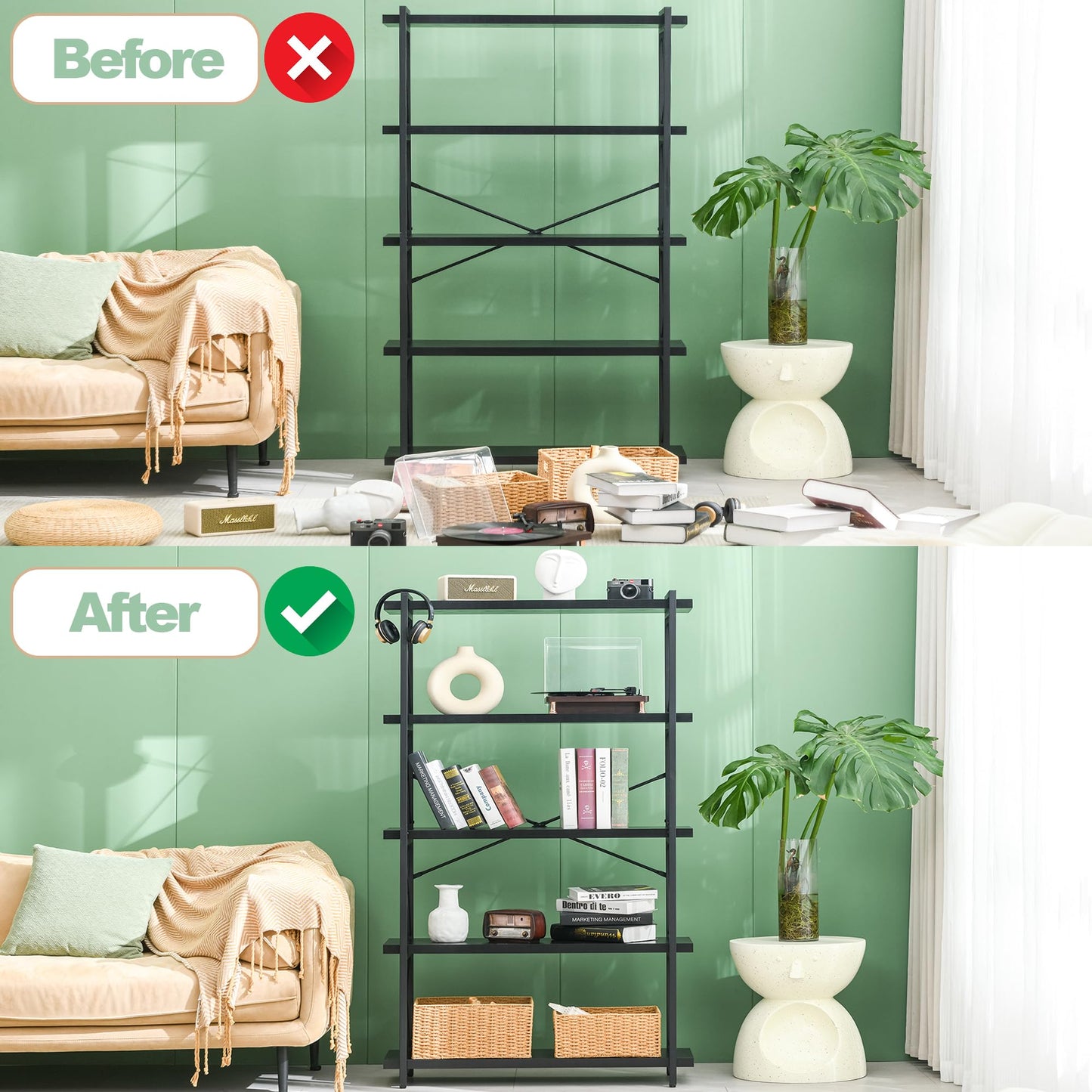 HCHQHS 4-Tier Industrial Bookshelf