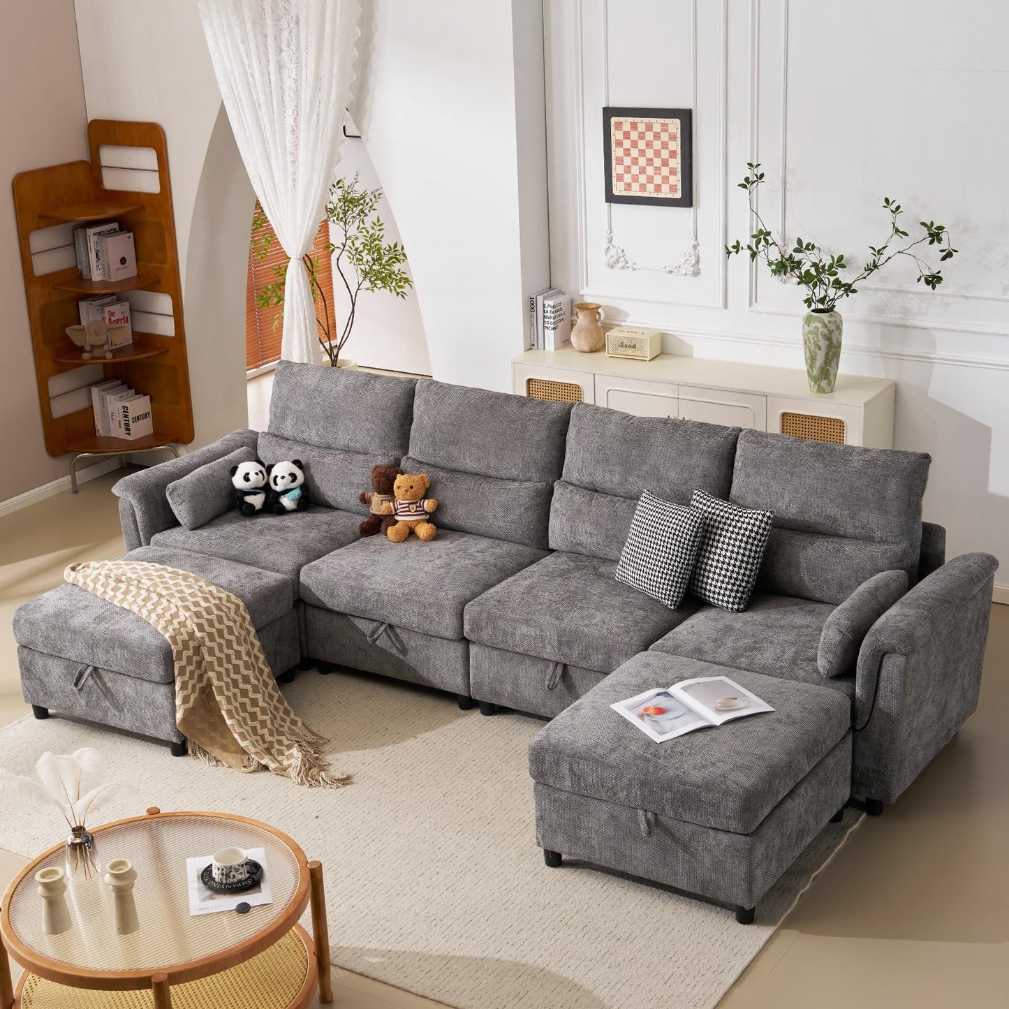 132" U-Shaped Sofa, 6-Seater Beige
