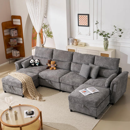 132" U-Shaped Sofa, 6-Seater Beige