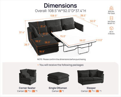 L-Shaped Sofa Bed with Ottoman – Beige