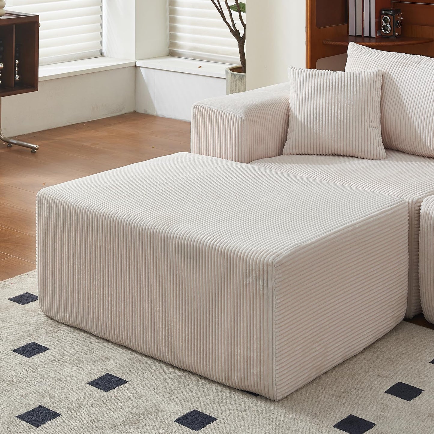 108" L-Shaped Sofa with Ottoman – Beige