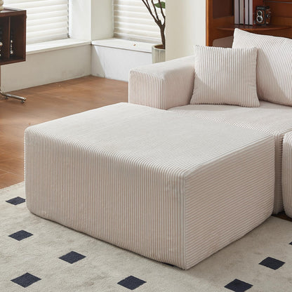108" L-Shaped Sofa with Ottoman – Beige
