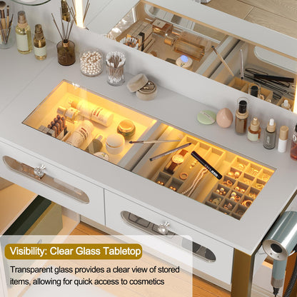 Modern Vanity Desk with Mirror, Lights & Storage