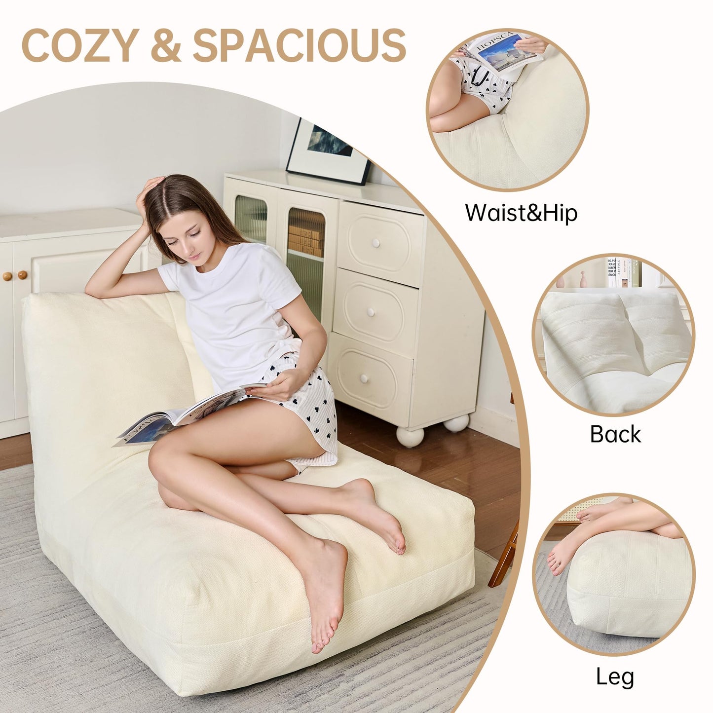 Beige Memory Foam Bean Bag Chair