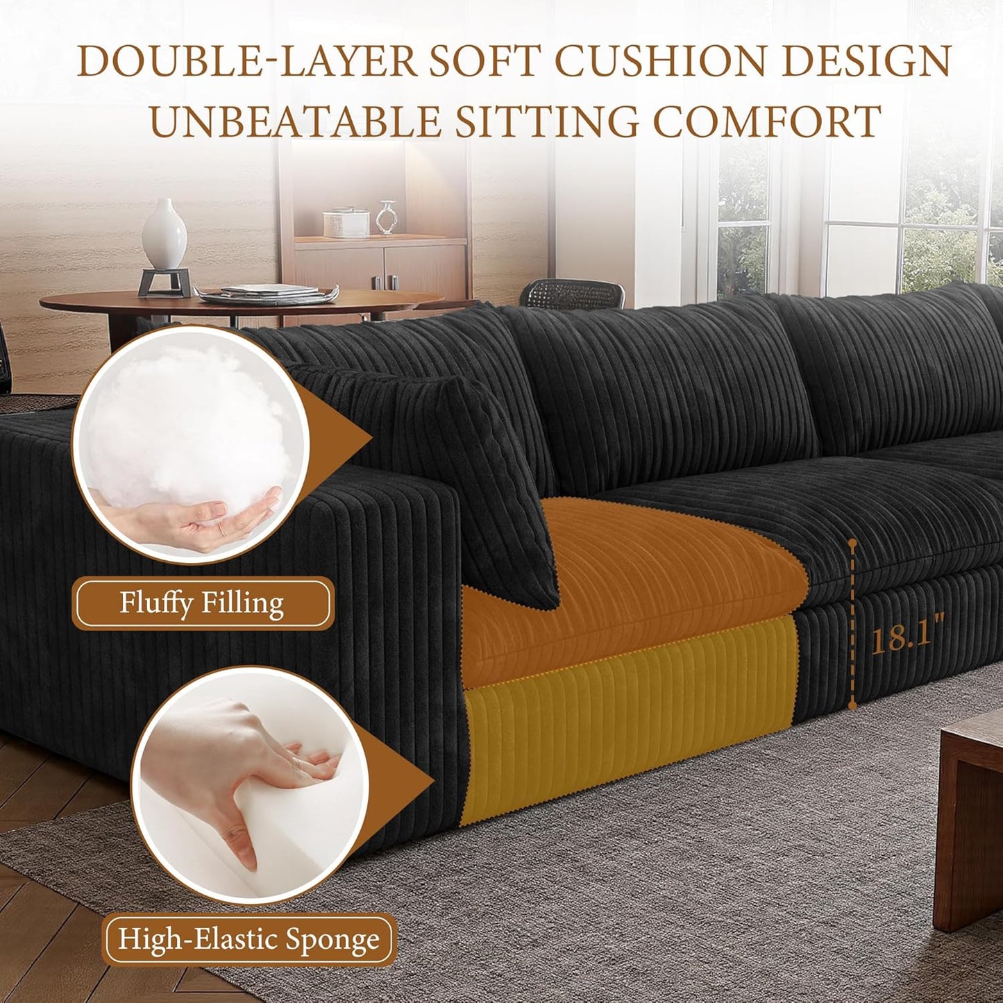 118" Modular Sofa – Black