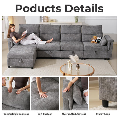 132" U-Shaped Sofa, 6-Seater Beige
