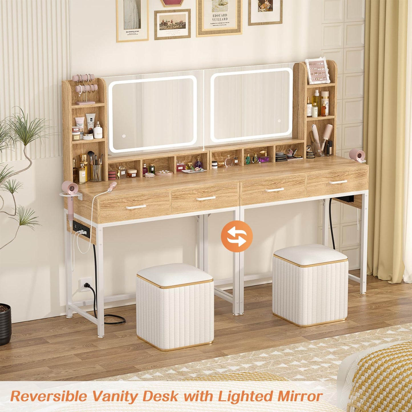 Small Vanity Desk with Mirror, Lights & Storage