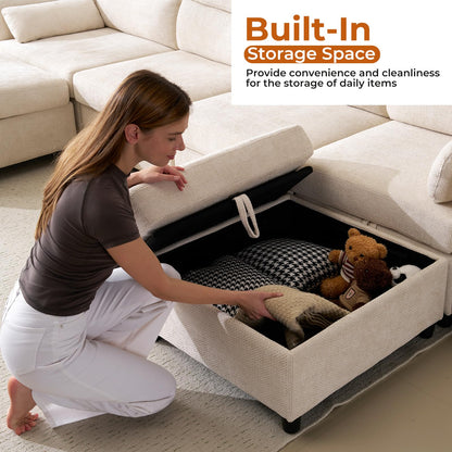 132" U-Shaped Sofa, 6-Seater Beige