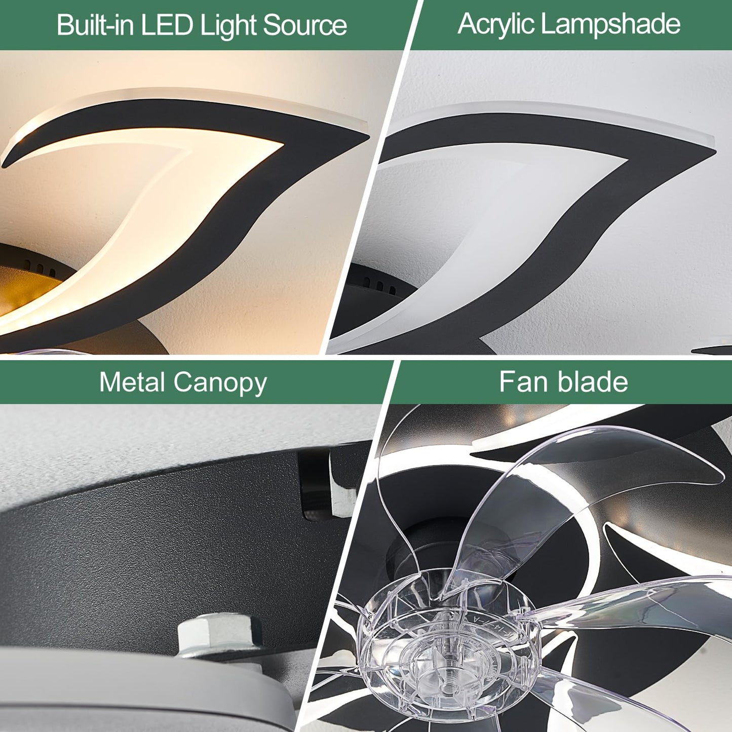 32" Black Ceiling Fan with Light