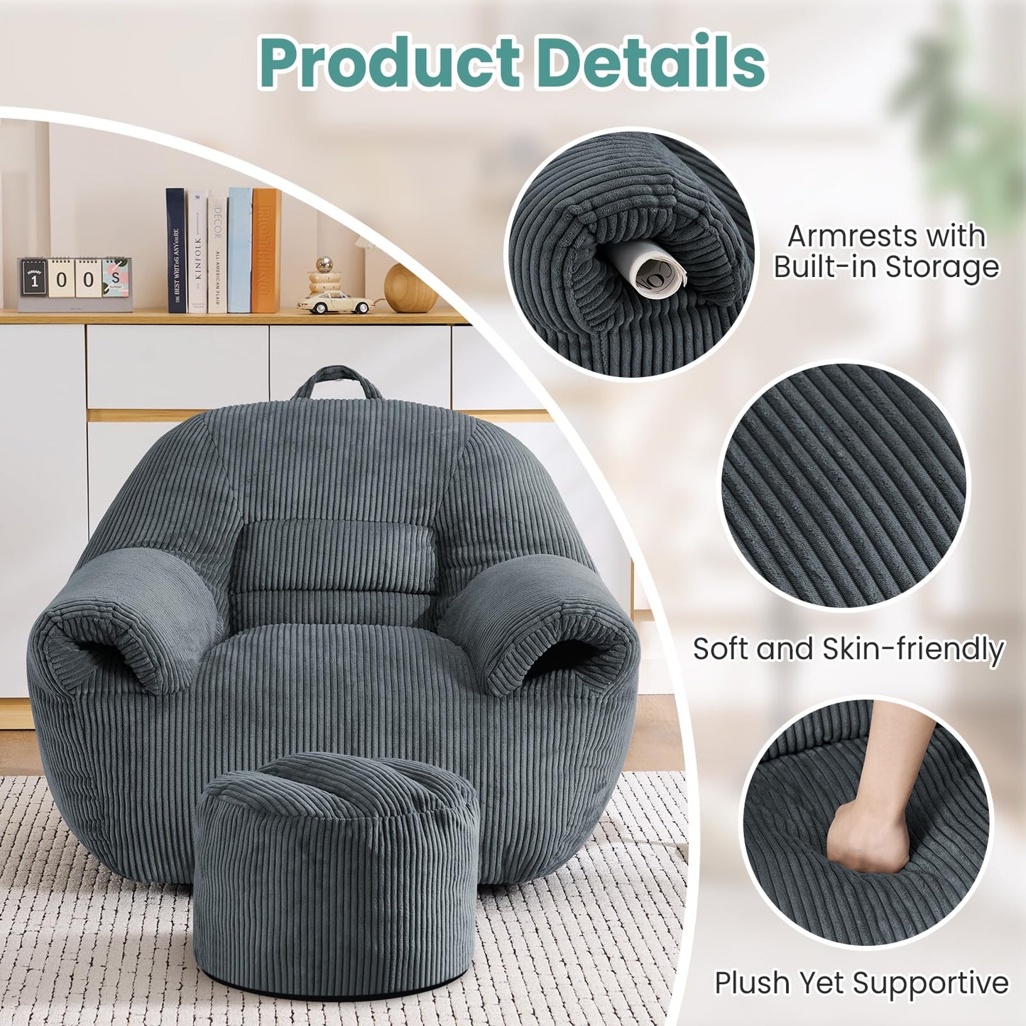 DAICO Bean Bag Chair White