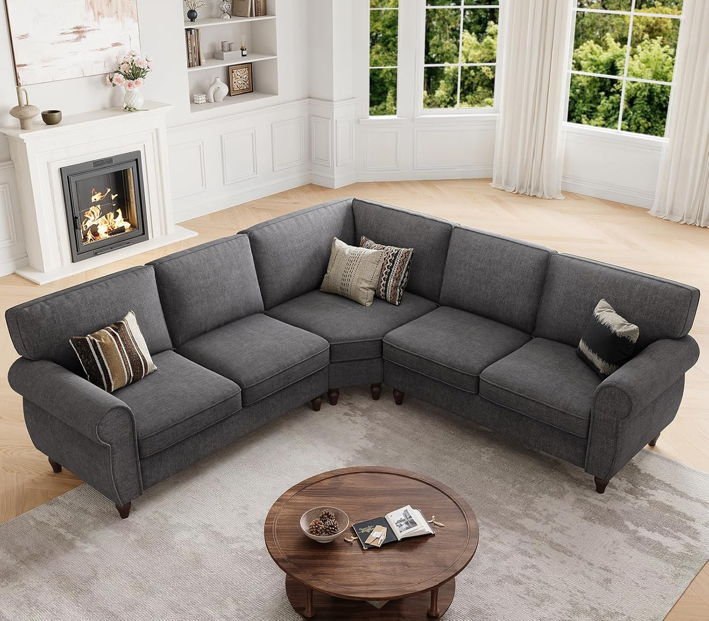 101" L-Shaped Grey 5-Seater Sofa