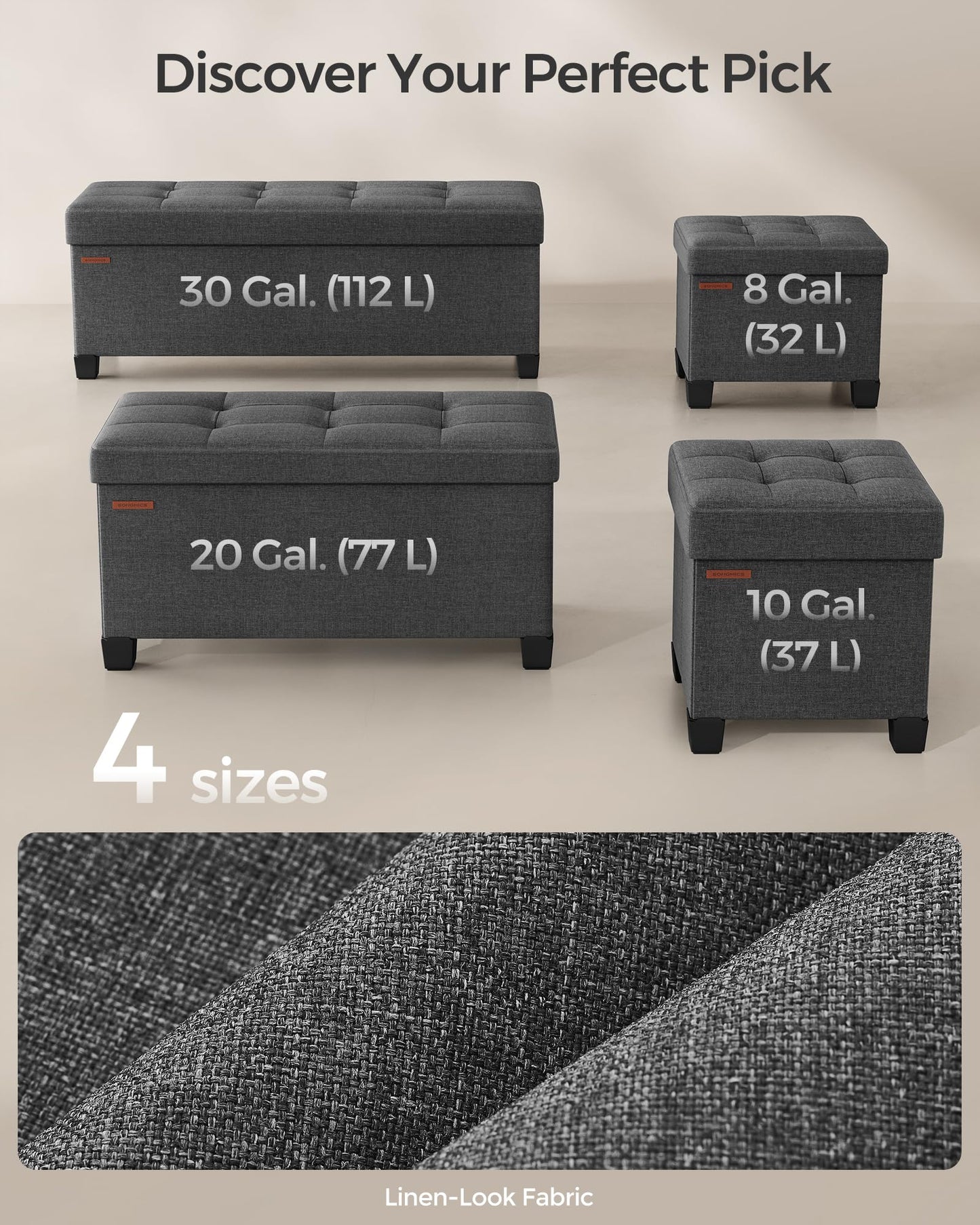SONGMICS Foldable Storage Ottoman Bench, 15"x43"x15.7"
