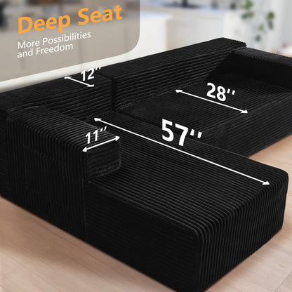 106" L-Shaped Corduroy Sofa – Black