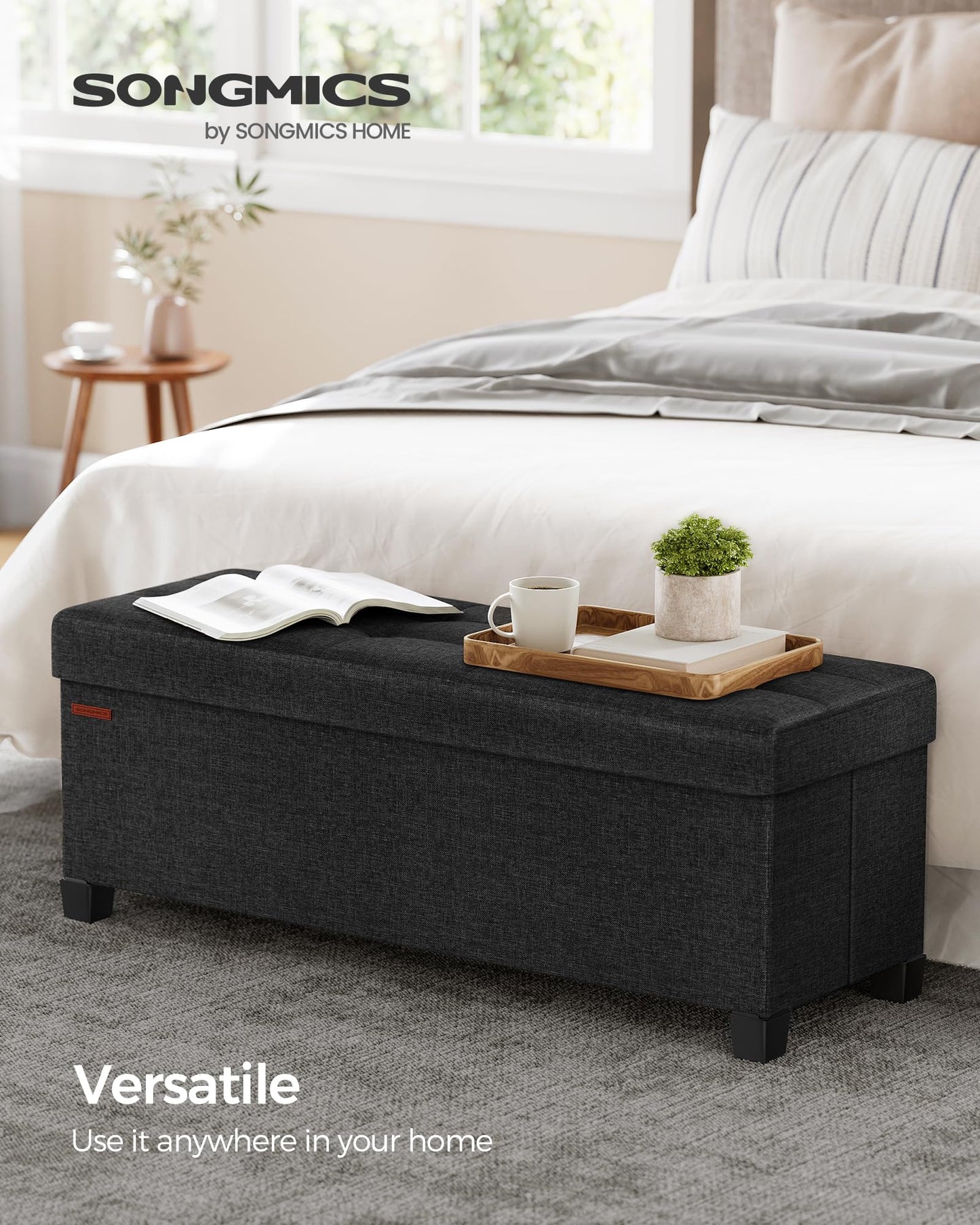 SONGMICS Foldable Storage Ottoman Bench, 15"x43"x15.7"