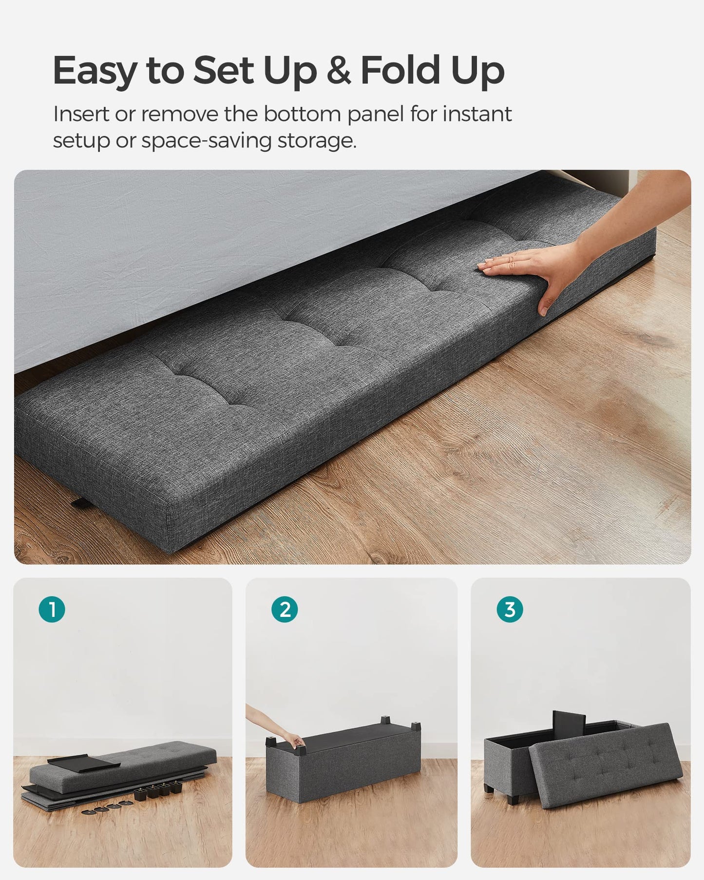 SONGMICS Foldable Storage Ottoman Bench, 15"x43"x15.7"