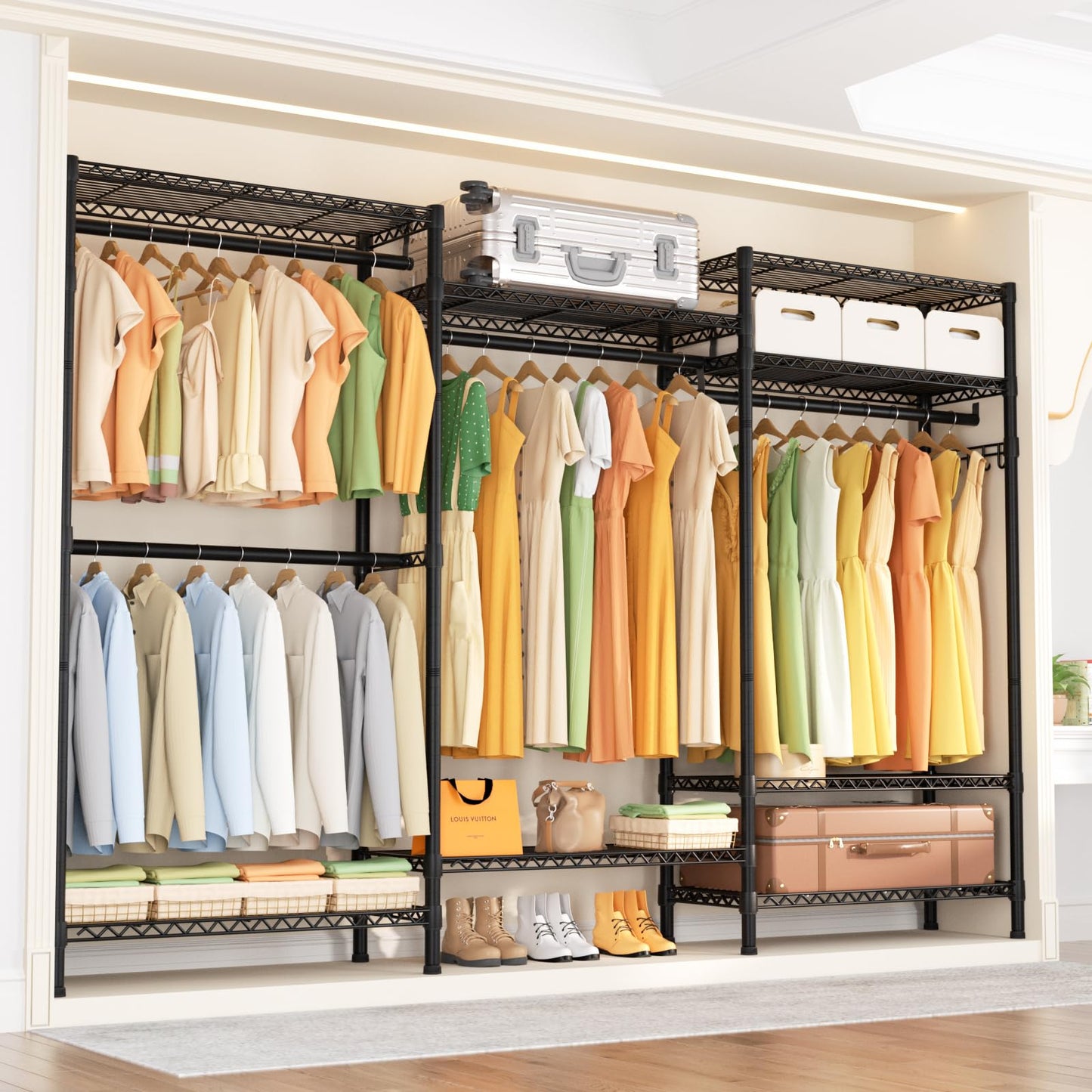 Heavy Duty Large Garment Rack with Shelves & Rods
