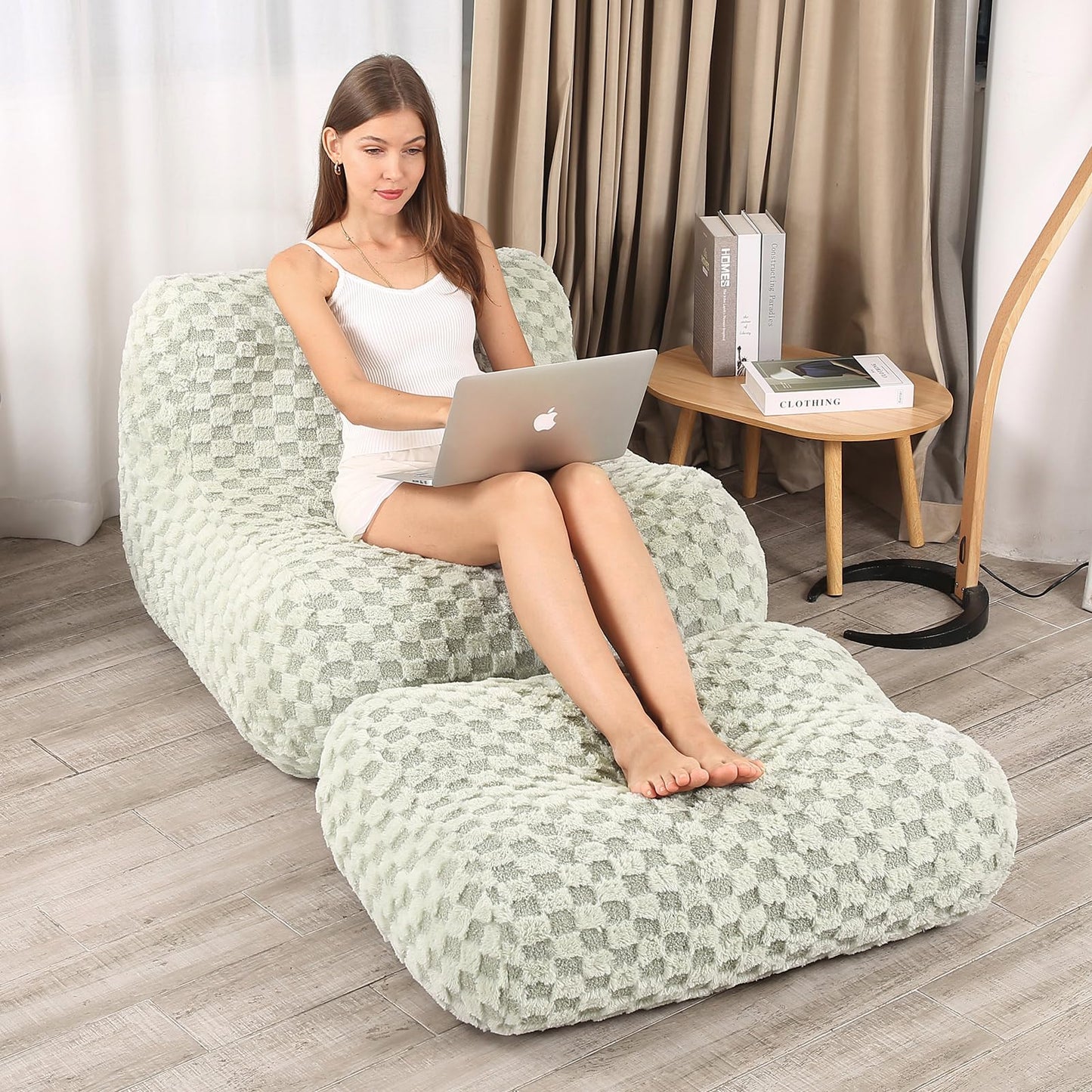 Cream Bean Bag Chair with Footstool