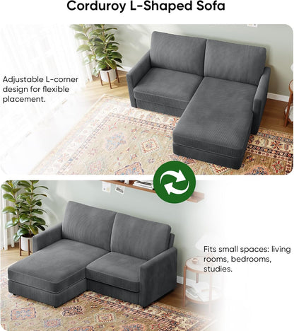 71" L-Shaped Green Corduroy Sofa