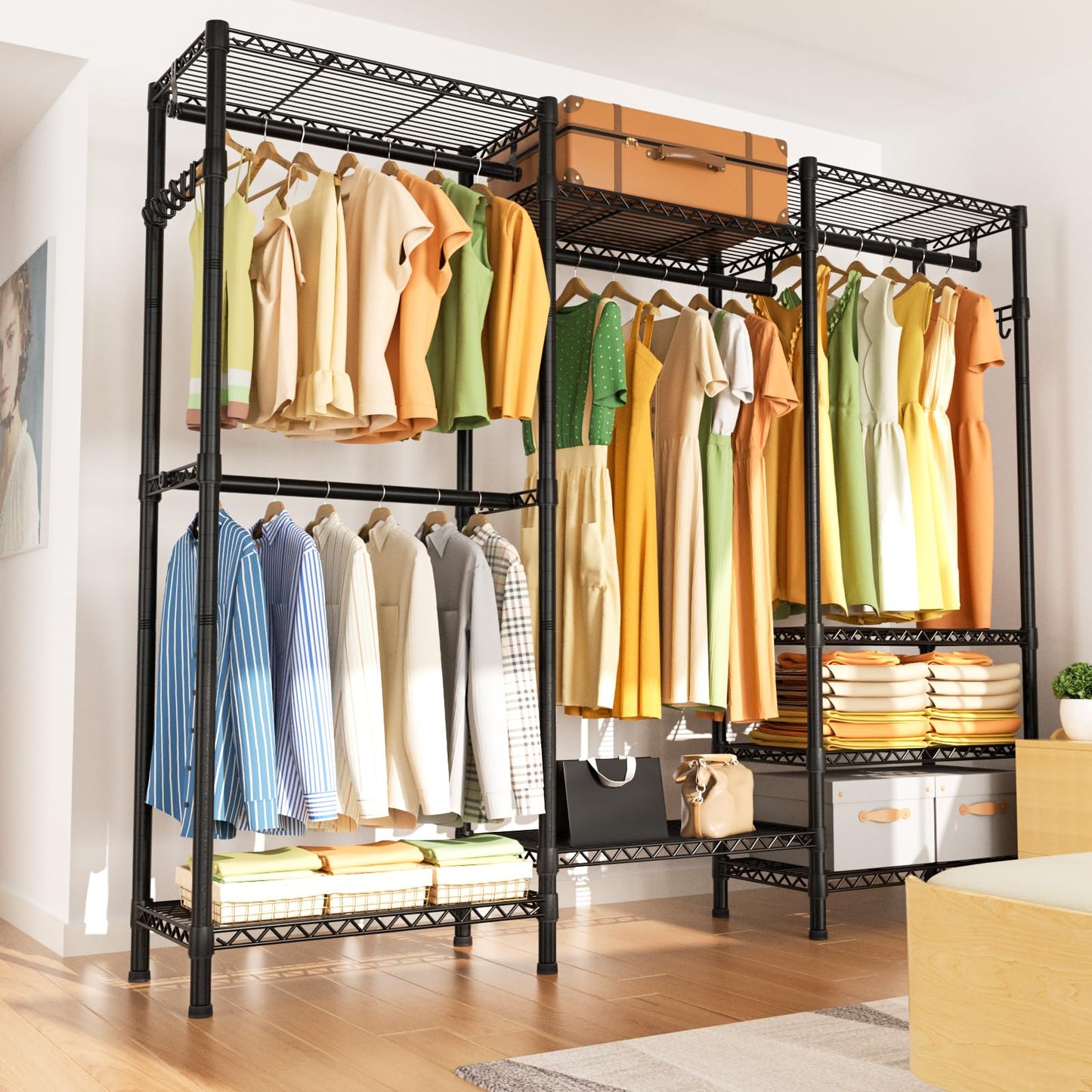 Heavy Duty Large Garment Rack with Shelves & Rods