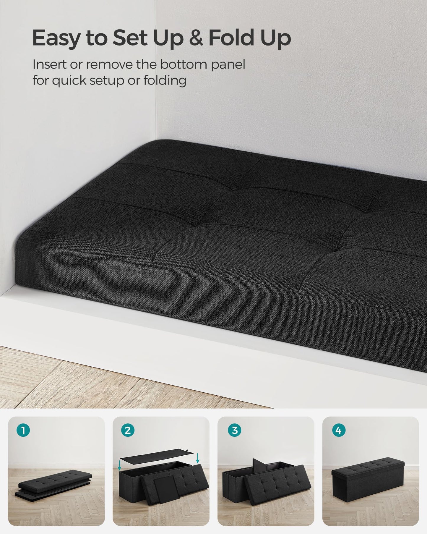 SONGMICS MAZIE 43" Folding Storage Ottoman Bench
