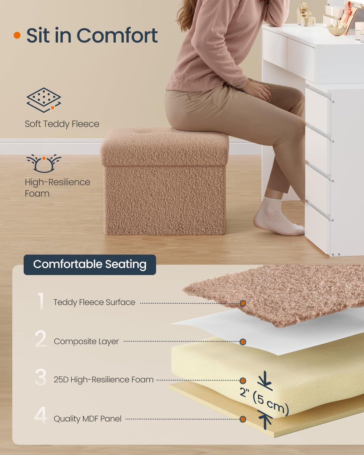 SONGMICS Storage Ottoman Bench, 15"x30"x15"