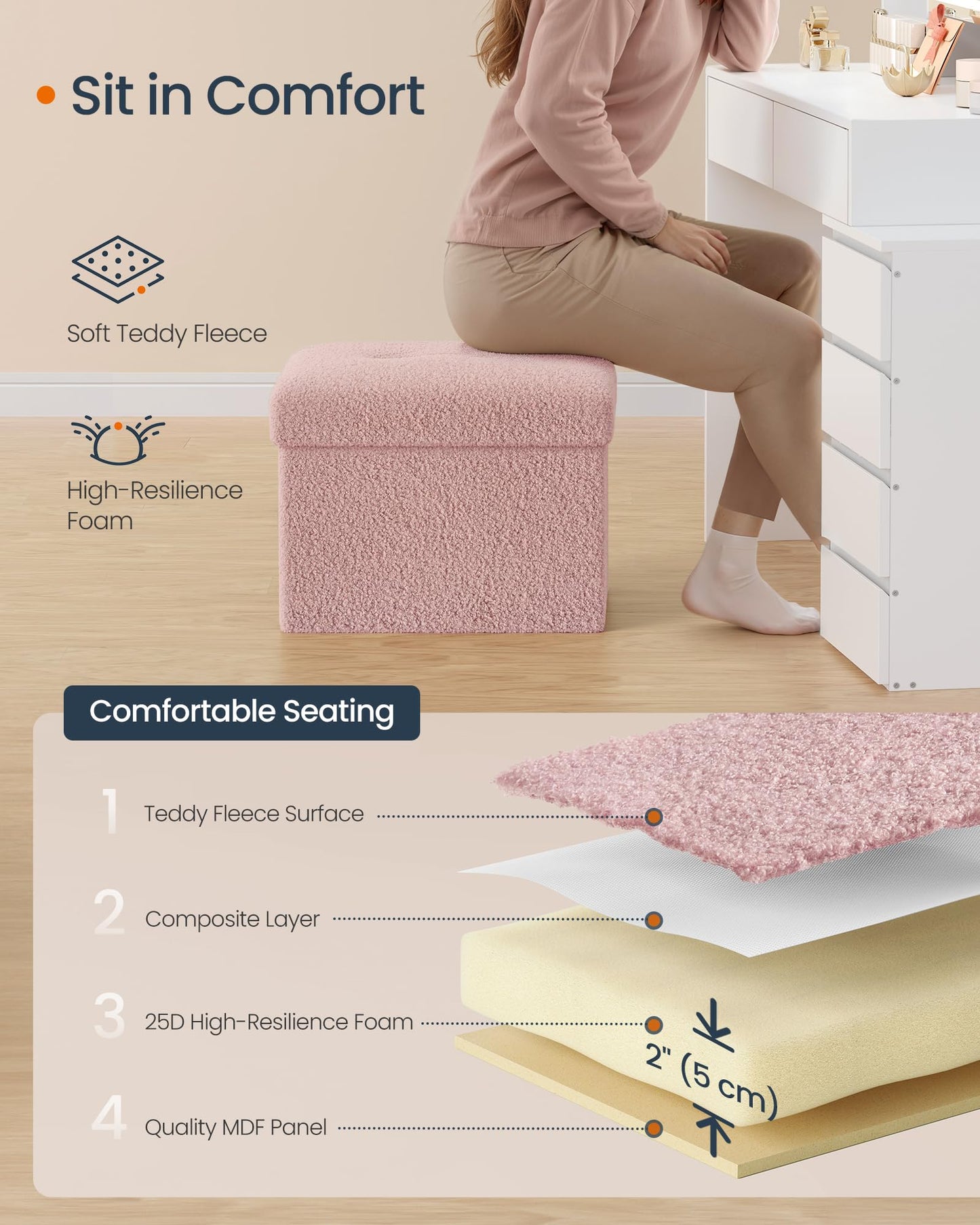 SONGMICS Storage Ottoman Bench, 15"x30"x15"