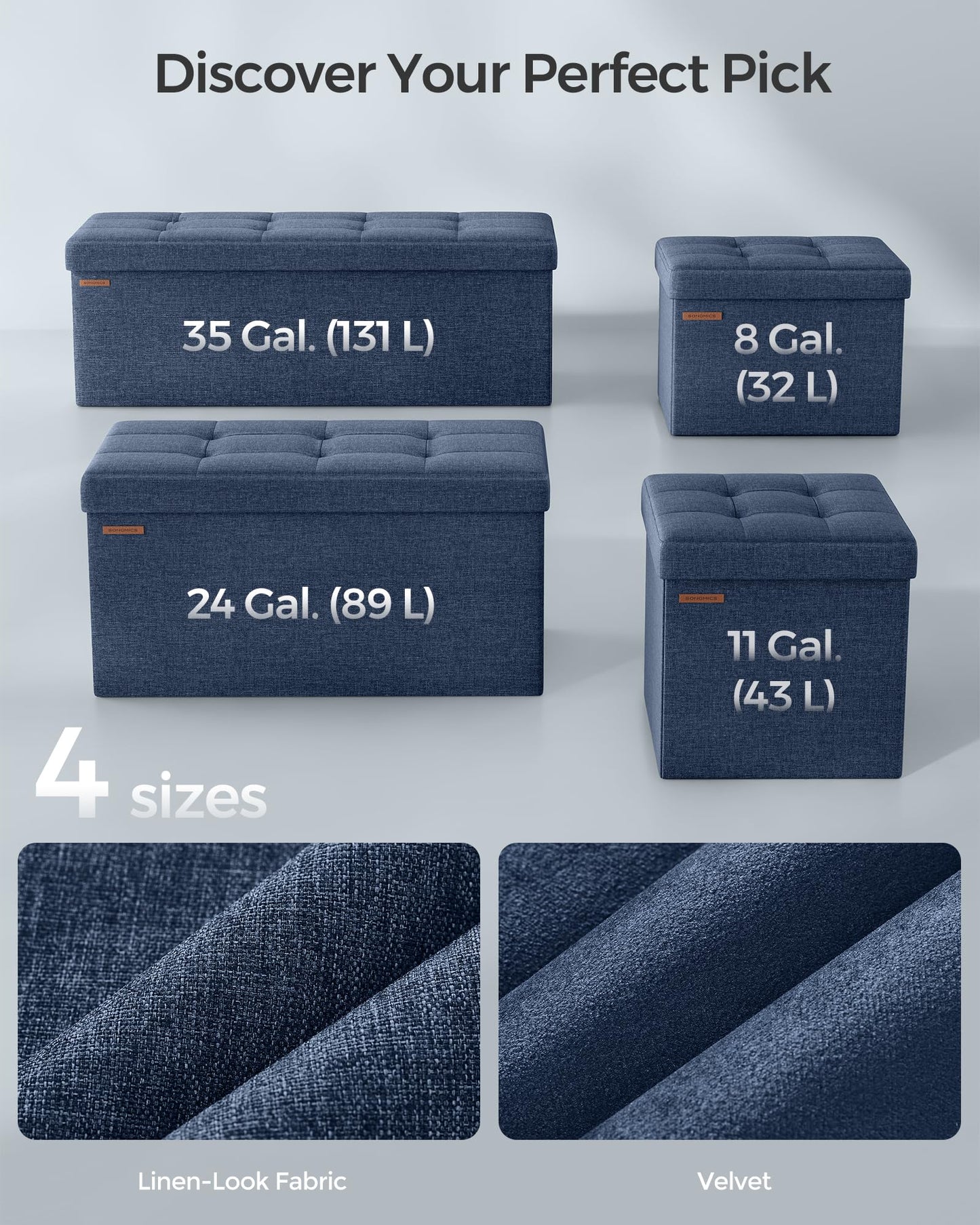 SONGMICS MAZIE 43" Folding Storage Ottoman Bench