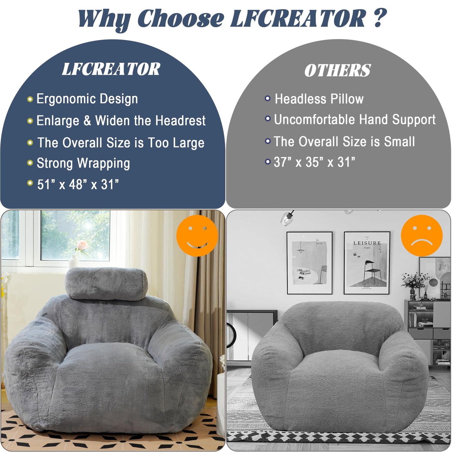 Large Bean Bag Chair with Pillow