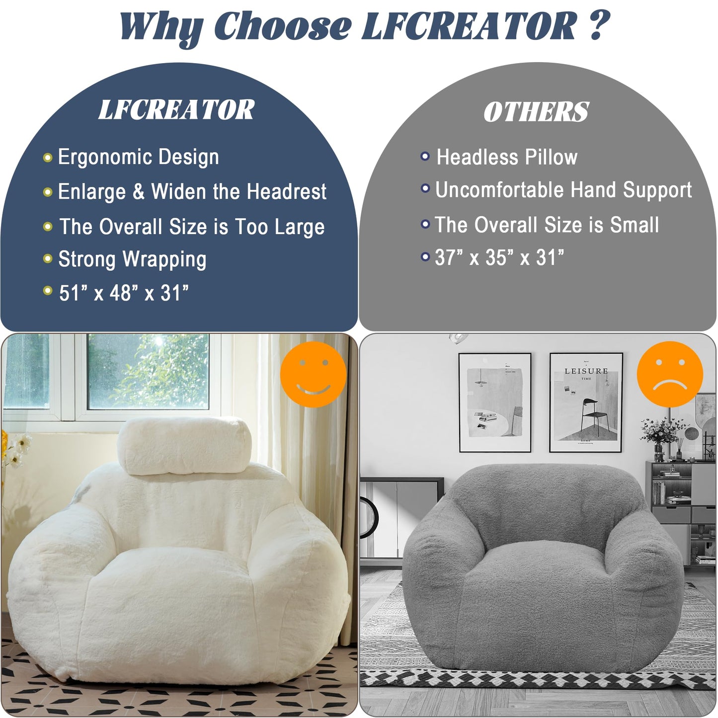 Large Bean Bag Chair with Pillow