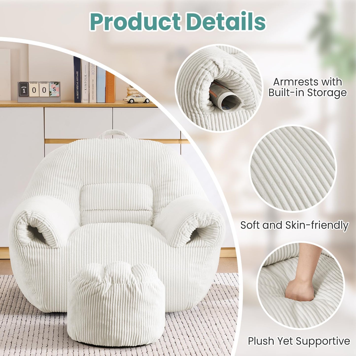 DAICO Bean Bag Chair White