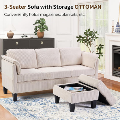 Beige L-Shaped Sofa with Storage