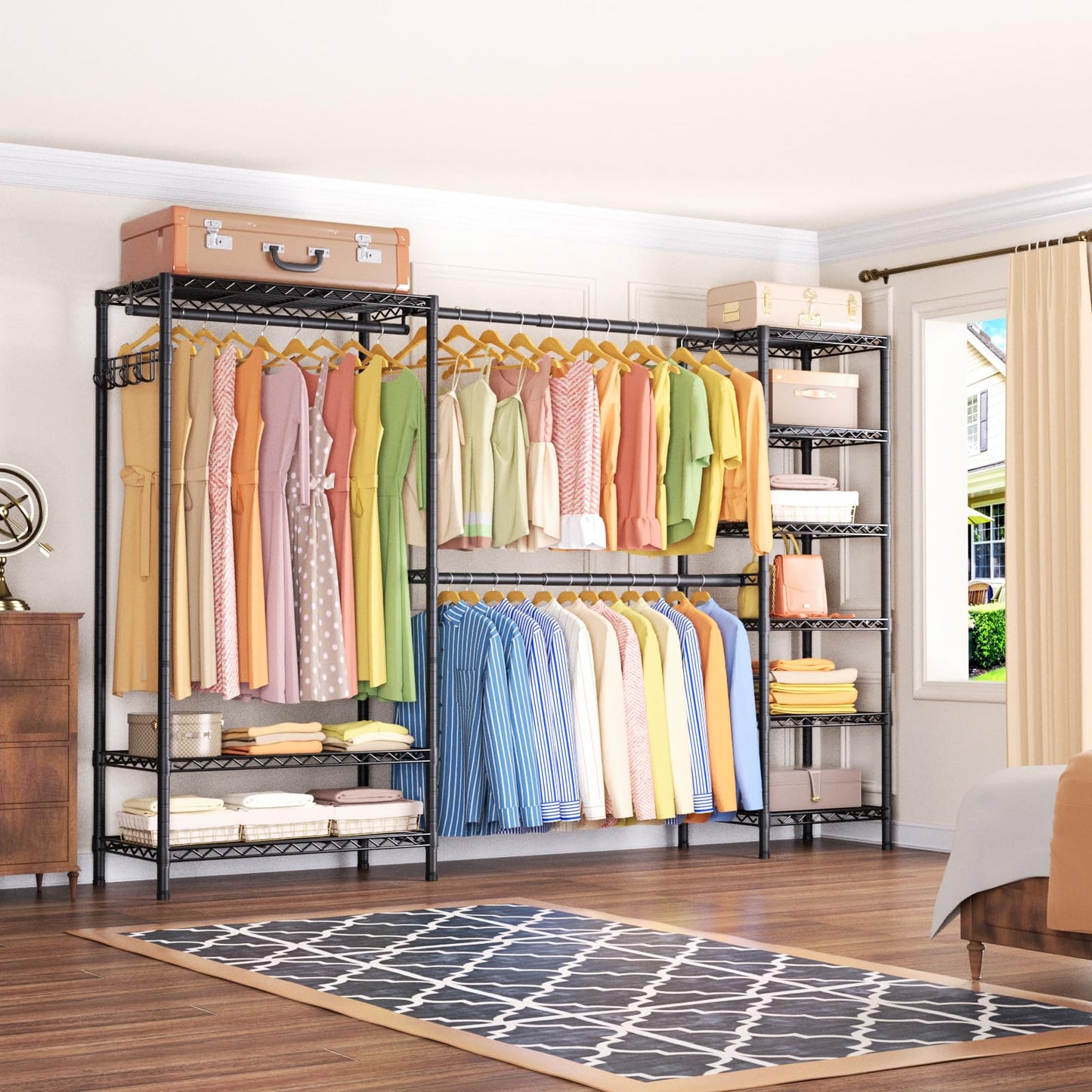 Heavy Duty Large Garment Rack with Shelves & Rods
