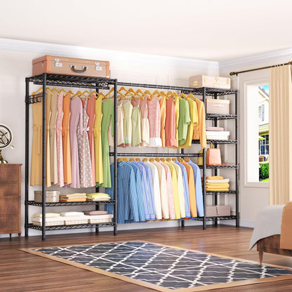 Heavy Duty Large Garment Rack with Shelves & Rods