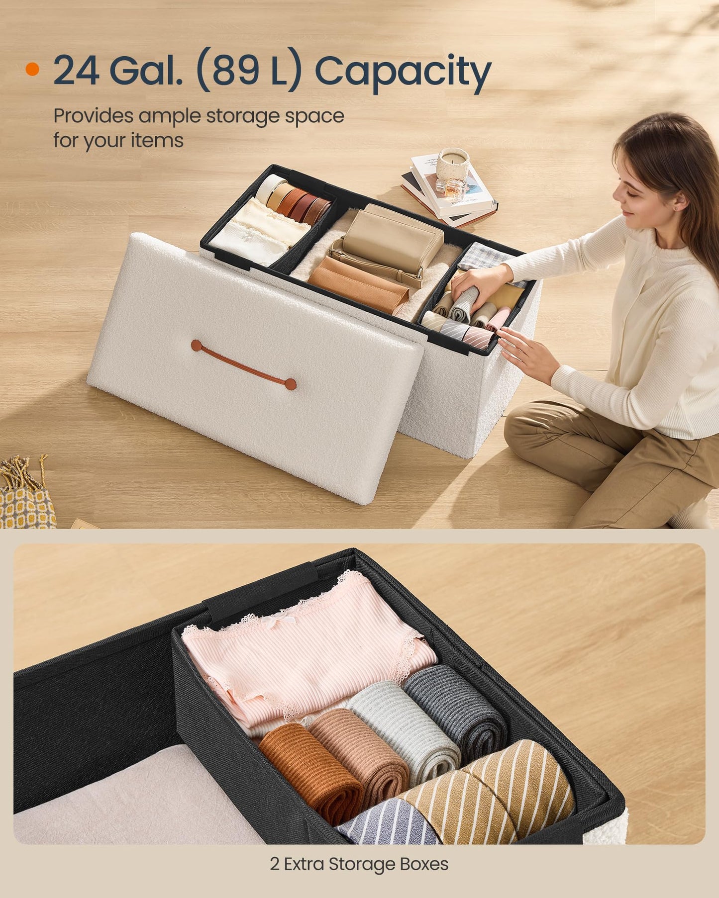 SONGMICS Storage Ottoman Bench, 15"x30"x15"