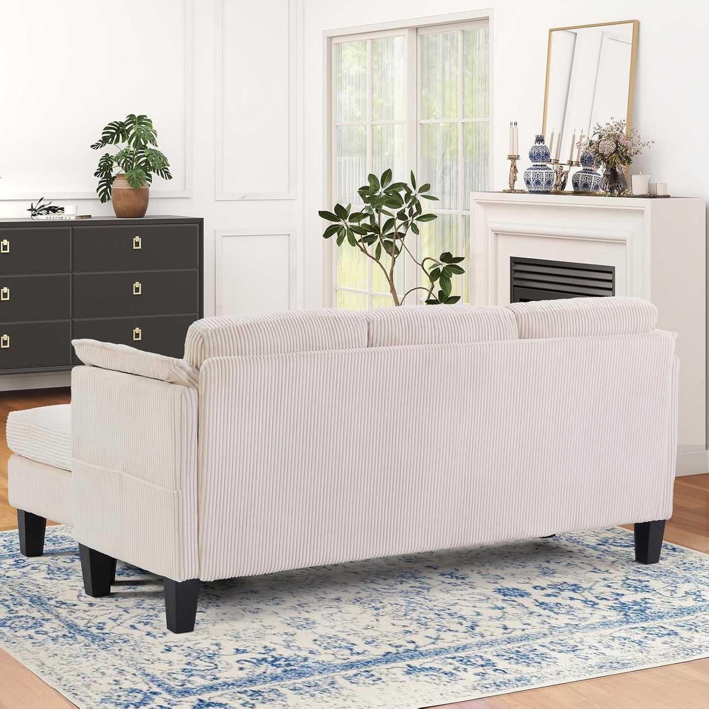 Beige L-Shaped Sofa with Storage