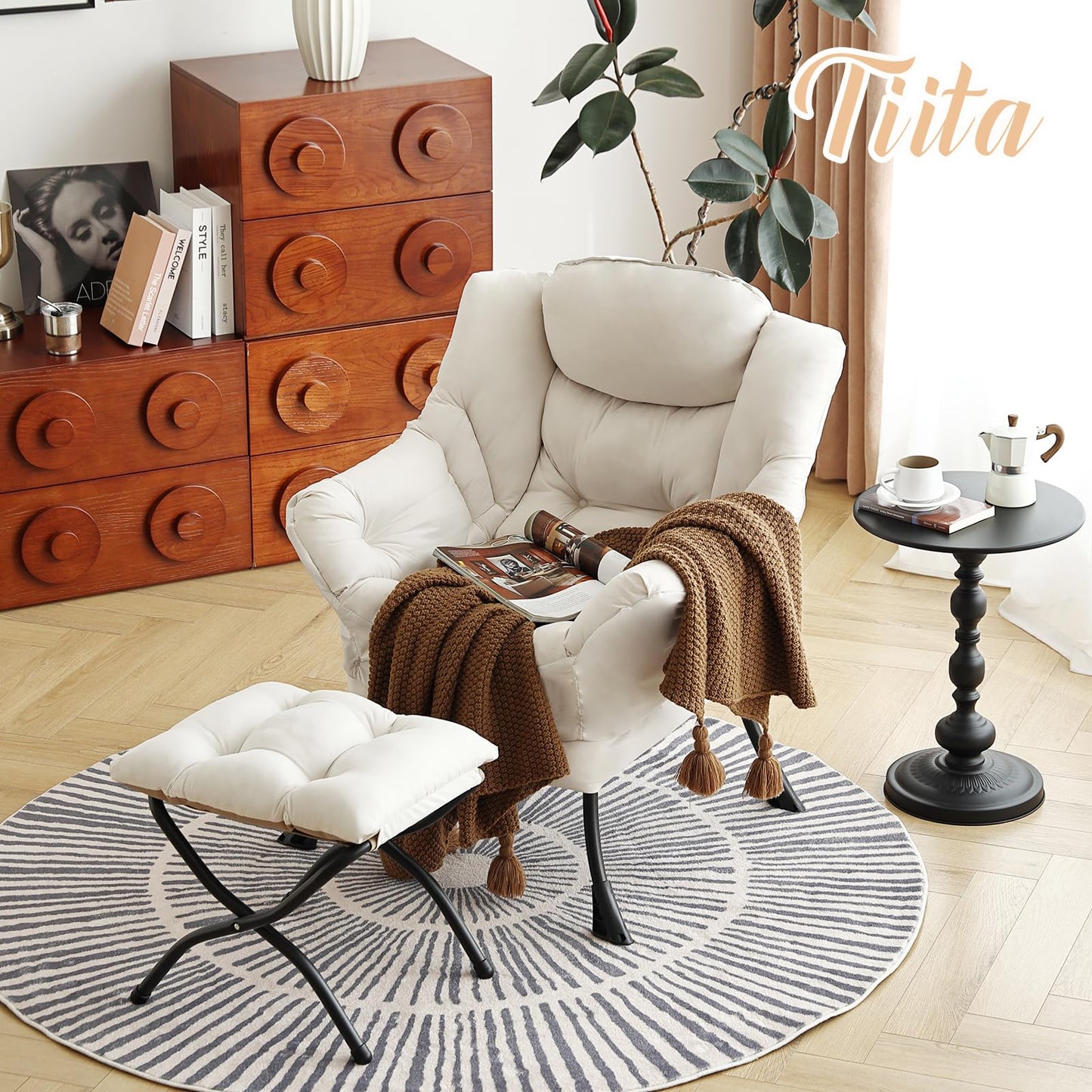 Tiita Velvet Lounge Chair with Ottoman
